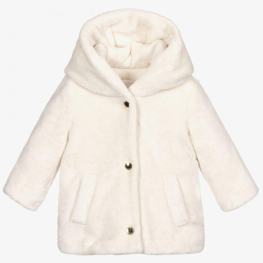 女婴象牙白人造毛皮连帽外套