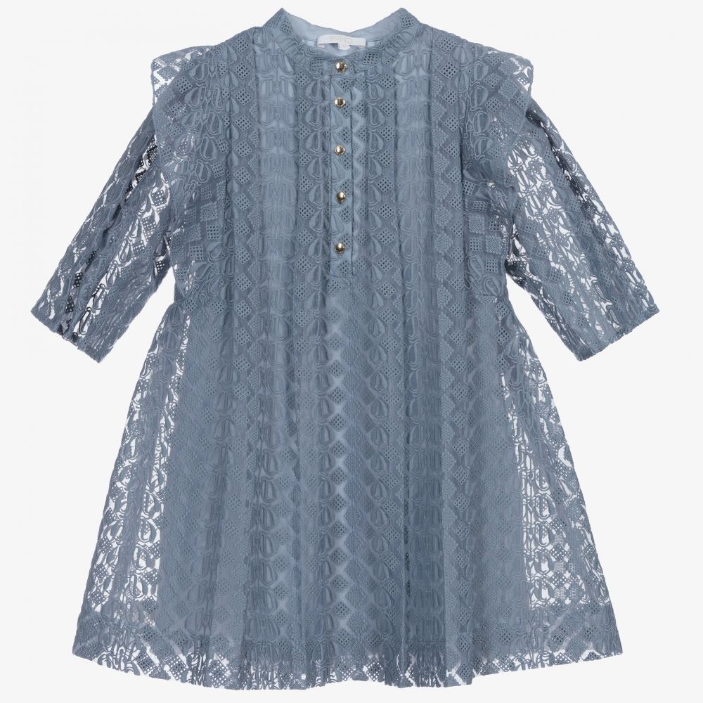 女童蓝色欧根纱连衣裙