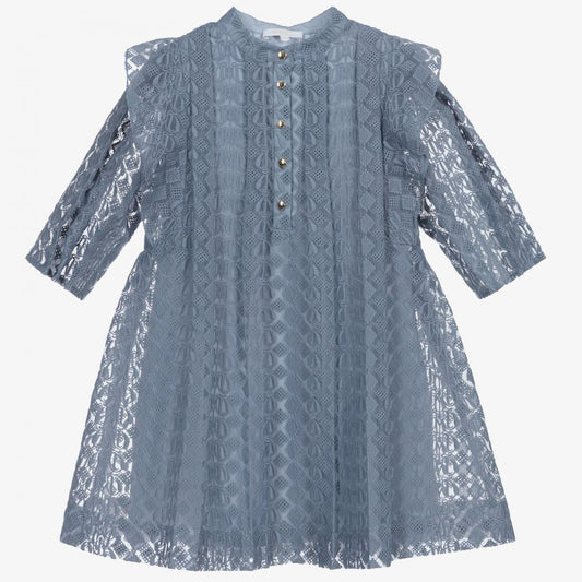 女童蓝色欧根纱连衣裙