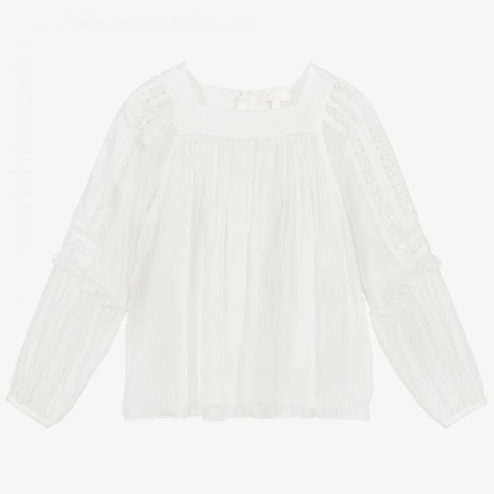 Girls White Silk Blouse