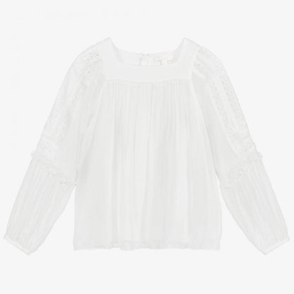 Girls White Silk Blouse