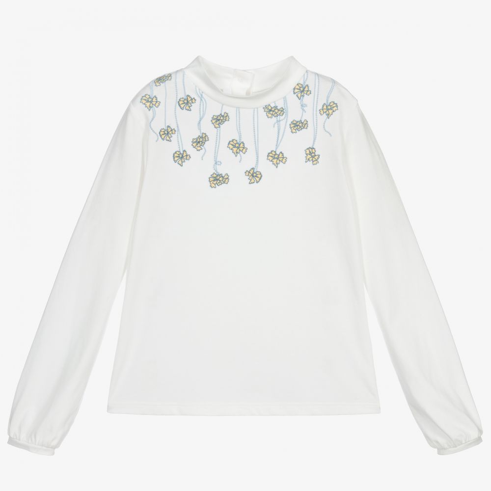 女童白色刺绣碎花上衣
