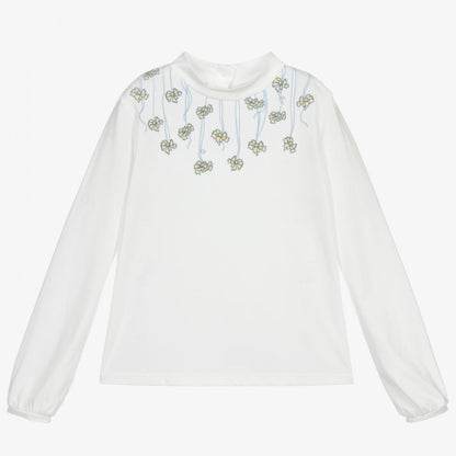 女童白色刺绣碎花上衣
