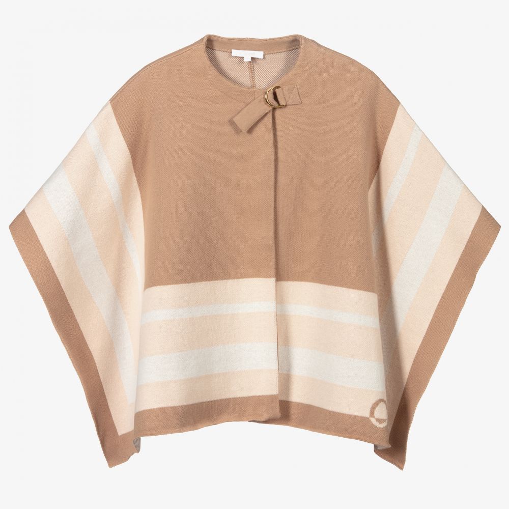 女童米色&粉色针织斗篷