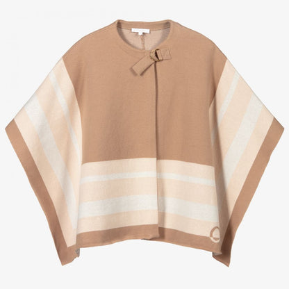 女童米色&粉色针织斗篷