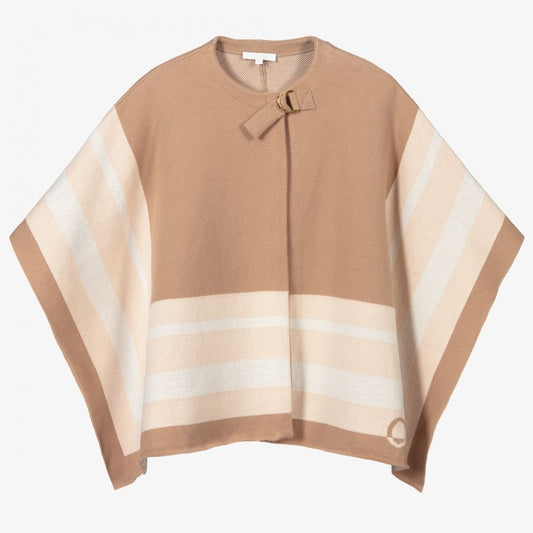 女童米色&粉色针织斗篷