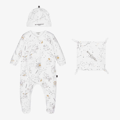 婴儿白色棉连体衣套装