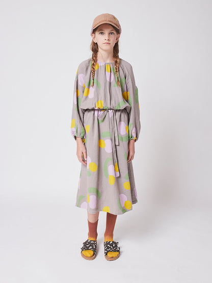 女童灰色水果印花棉连衣裙