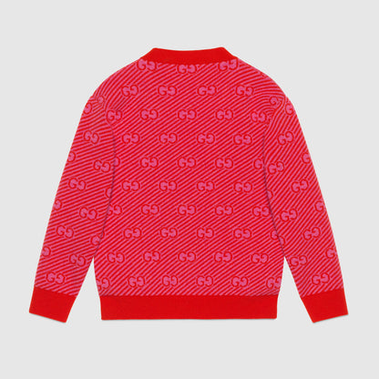 Girls Red GG Logo Wool Cardigan