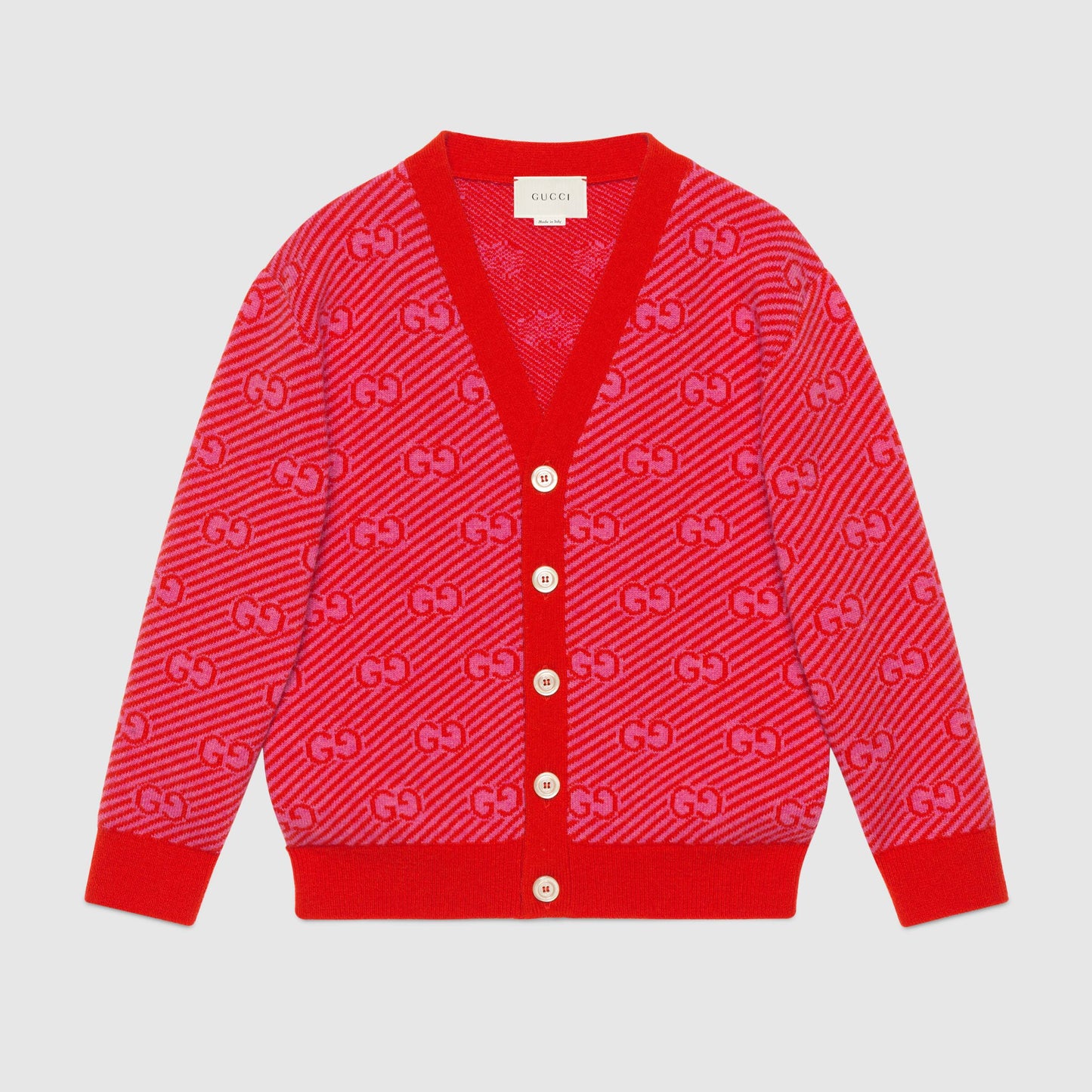 Girls Red GG Logo Wool Cardigan