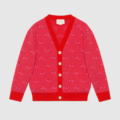 Girls Red GG Logo Wool Cardigan