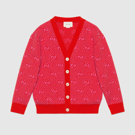 Girls Red GG Logo Wool Cardigan