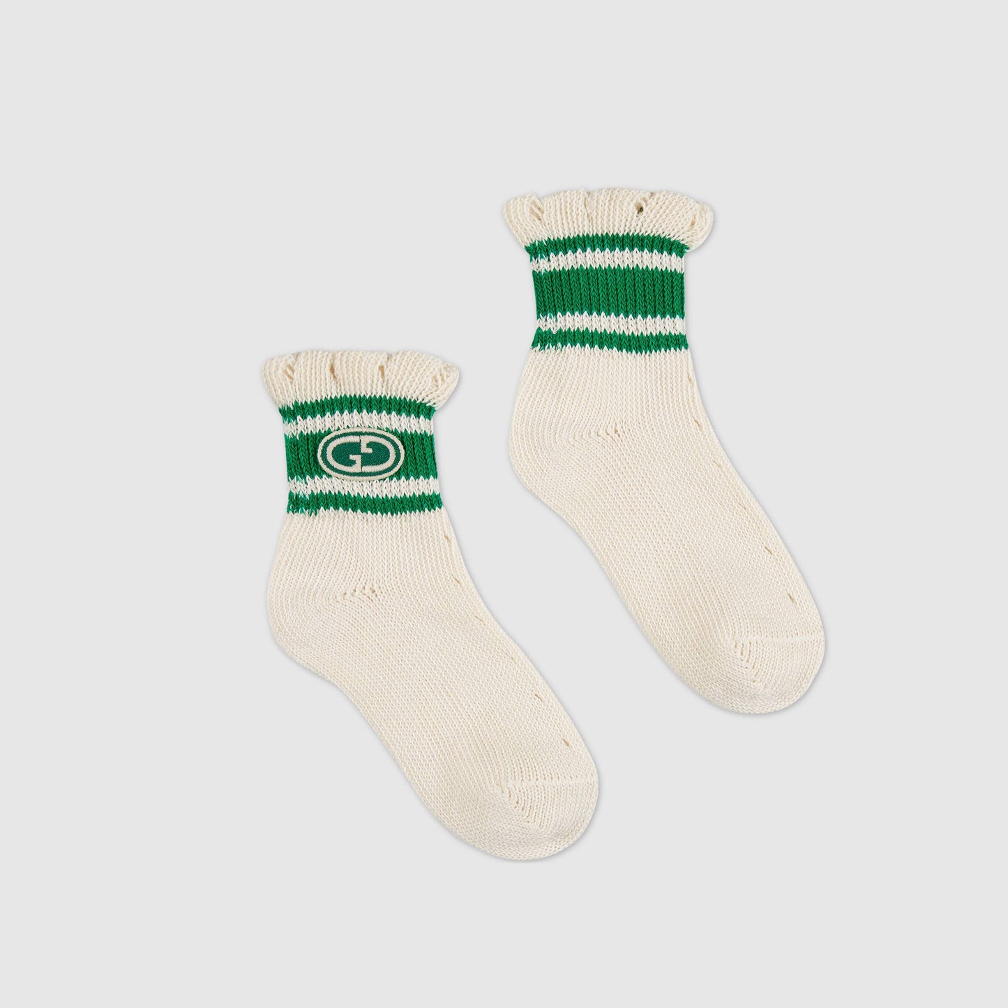 Girls Ivory & Green Logo Cotton Socks