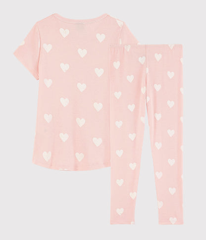 Girls Pink Heart Cotton Nightwear Set