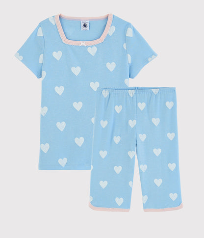 Girls Blue Heart Cotton Nightwear