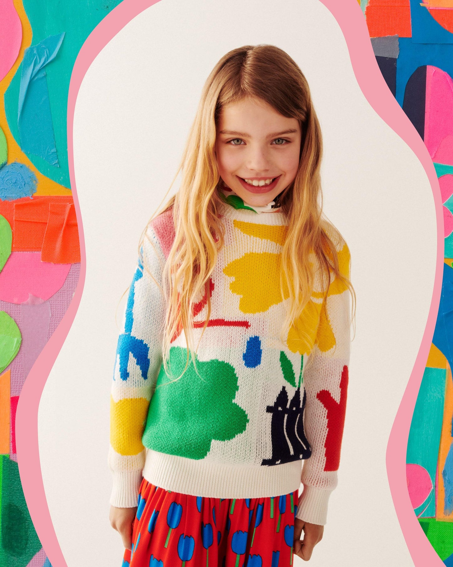 女童白色图案棉毛衣