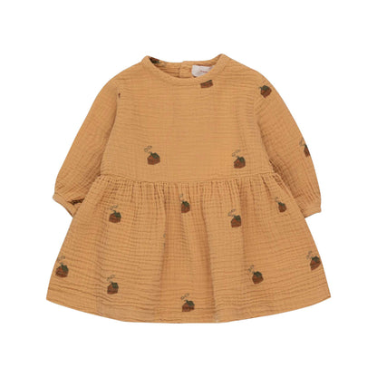 女婴棕色印花棉连衣裙