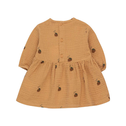 女婴棕色印花棉连衣裙