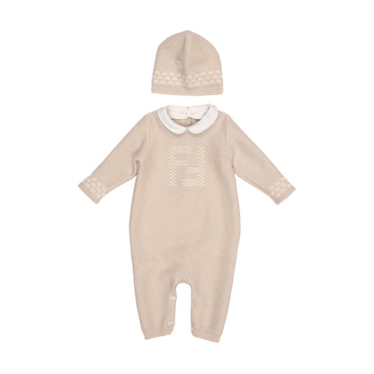 Baby Girls Beige Logo Cotton Babysuit Set