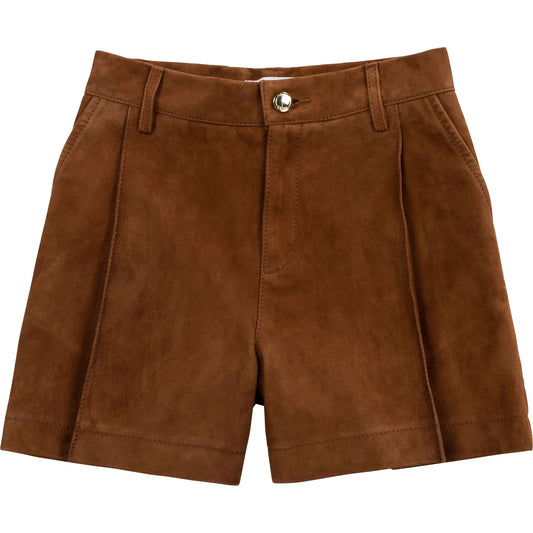 女童棕色仿麂皮短裤