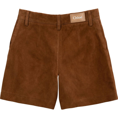 女童棕色仿麂皮短裤