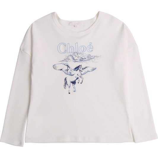 Girls Off White Cotton T-Shirt