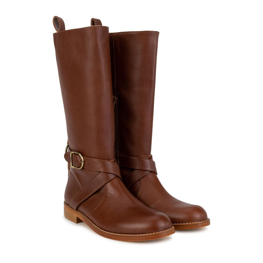 女童棕色皮革长靴