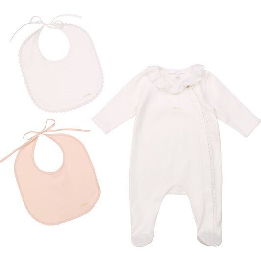 Baby Girls Off White Cotton Babysuit