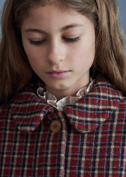 女童红色格子羊毛外套