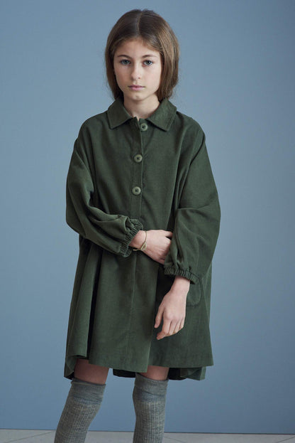 女童绿色棉连衣裙