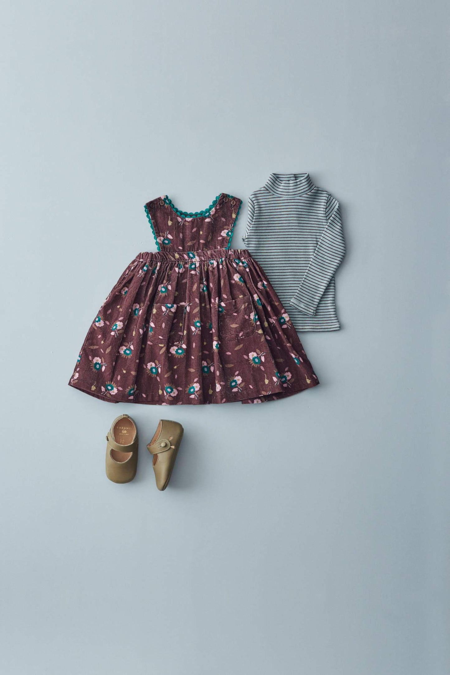 女婴棕色印花棉连衣裙