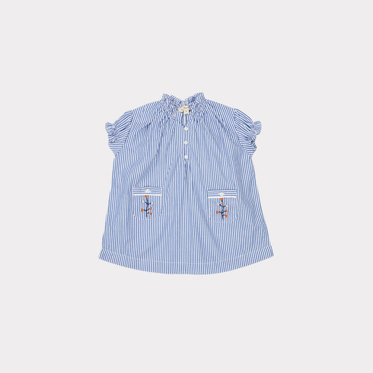 Baby Girls Blue Stripe Cotton Dress