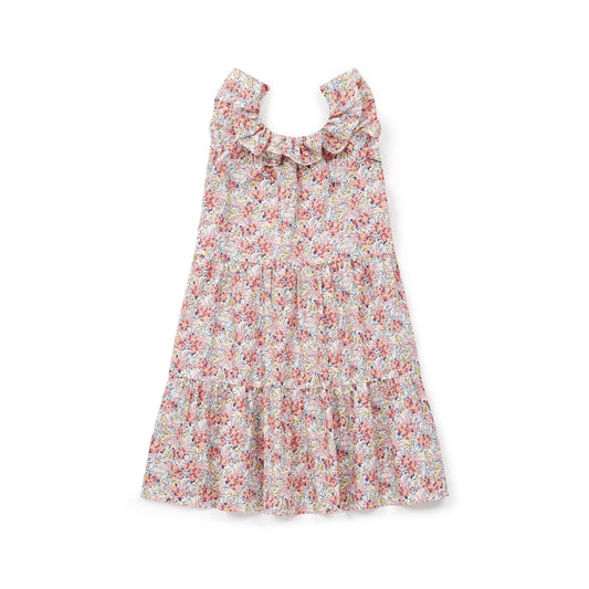 Girls Pink Flowers Cotton Dress