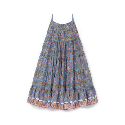 Girls Blue Flowers Cotton Dress