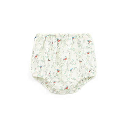 Baby Girls Cyan Embroidery Bird Cotton Bloomers