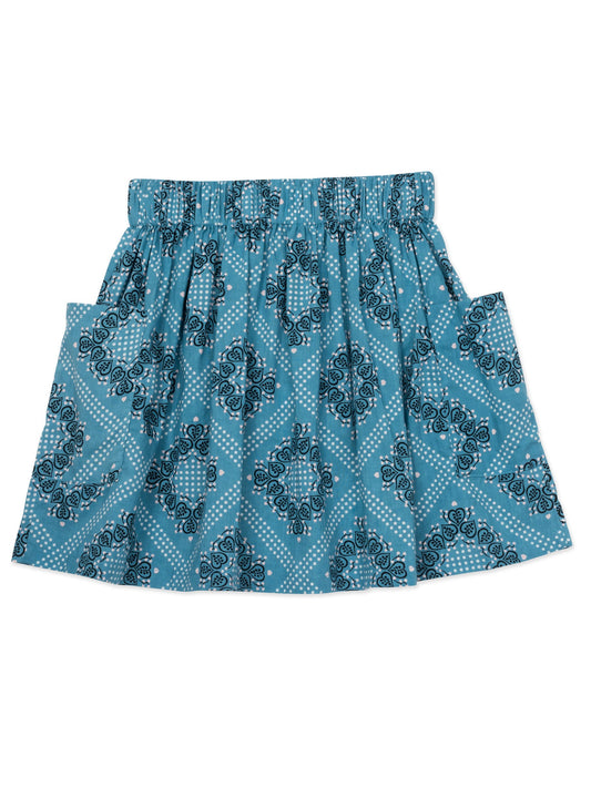 Girls Blue Printing Cotton Skirt
