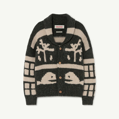 女童绿色图案羊毛开衫