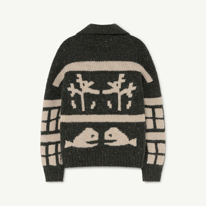 女童绿色图案羊毛开衫