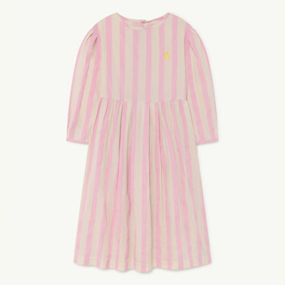 女童粉色条纹棉连衣裙