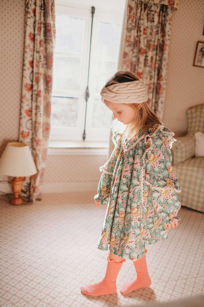 女童蓝色花朵印花棉连衣裙