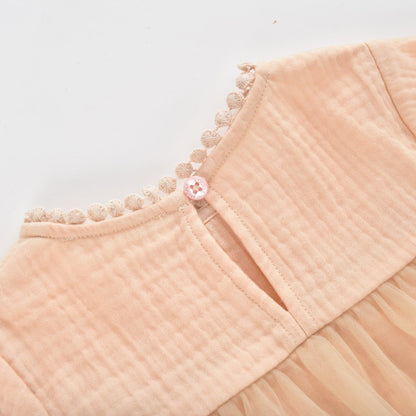 女童粉色刺绣薄纱连衣裙