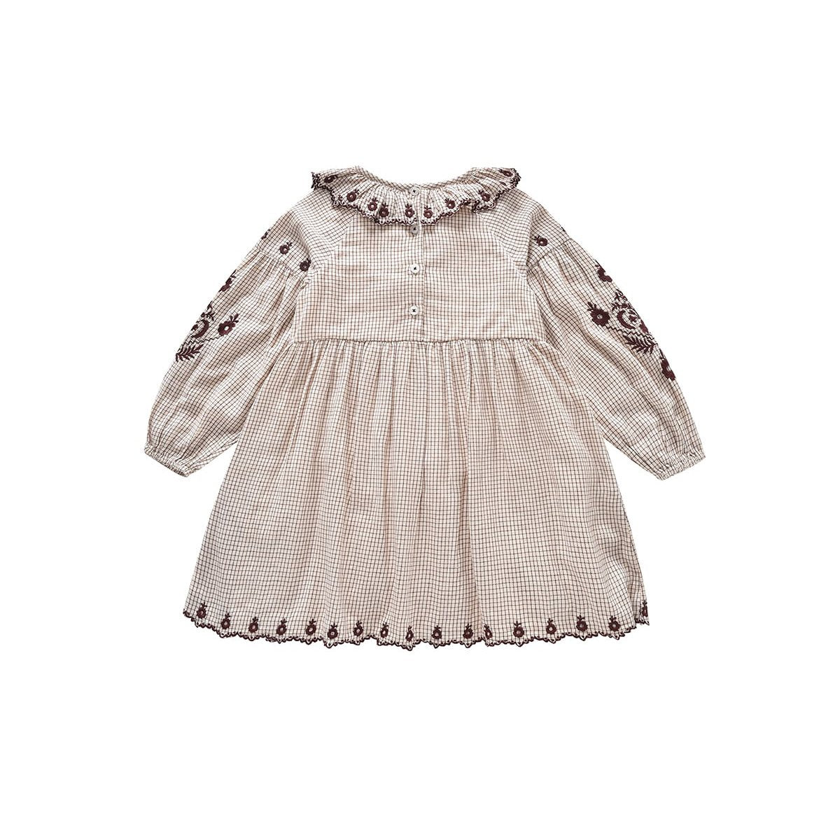 女童奶油白格子棉连衣裙