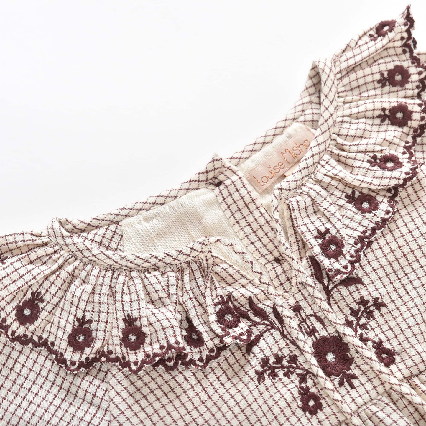 女童奶油白格子棉连衣裙