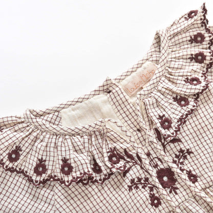 女童奶油白格子棉连衣裙