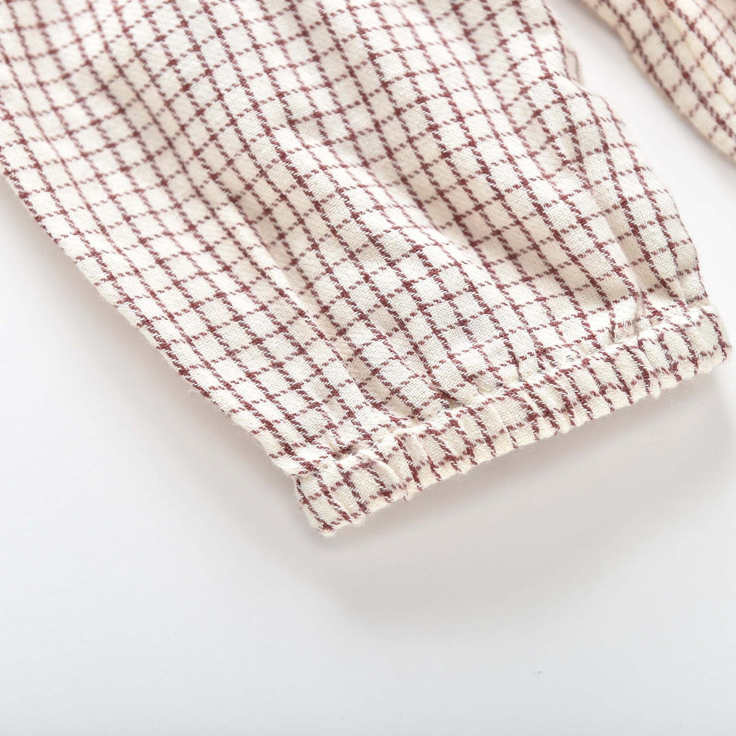 女童奶油白格子棉连衣裙