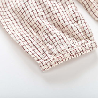 女童奶油白格子棉连衣裙