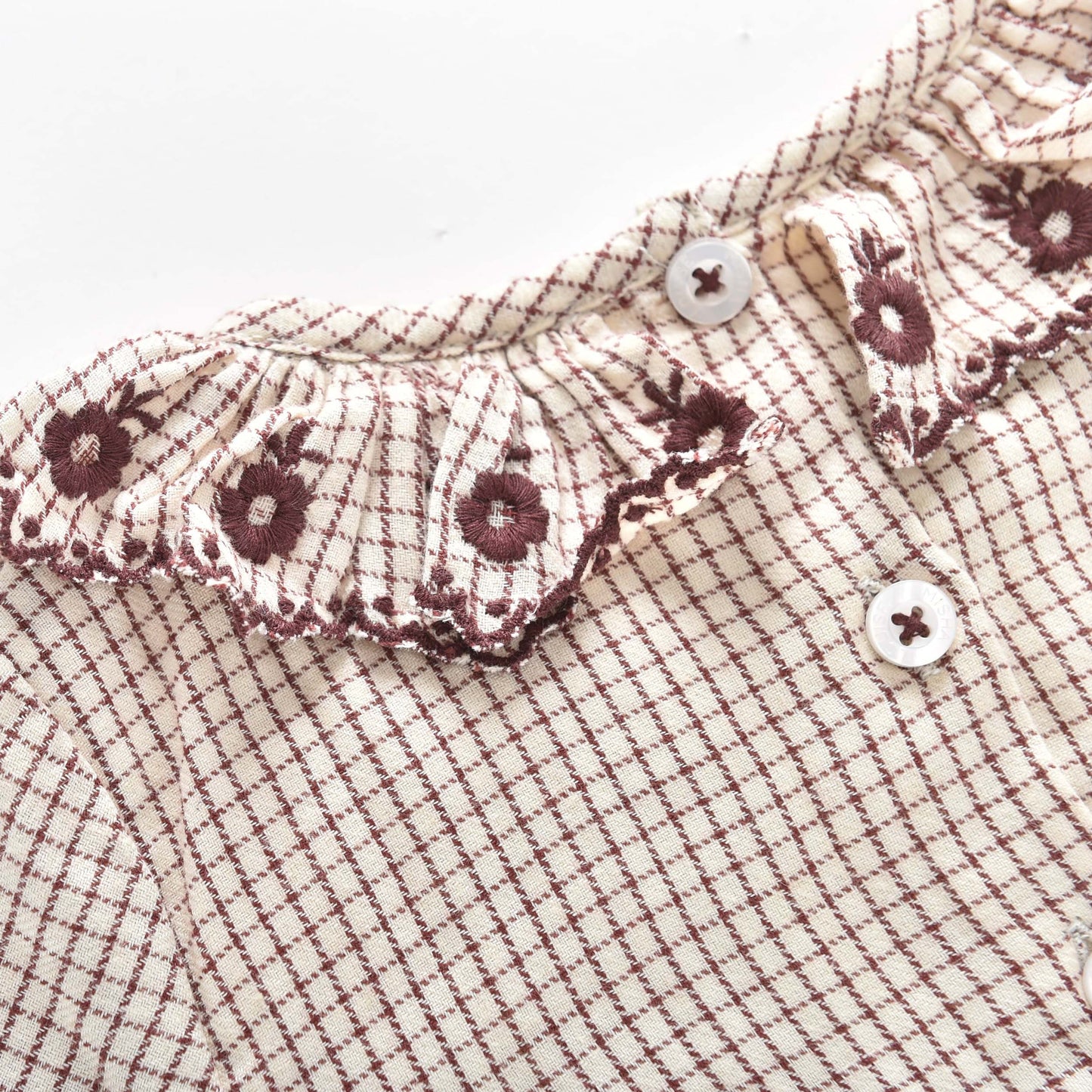 女童奶油白格子棉连衣裙