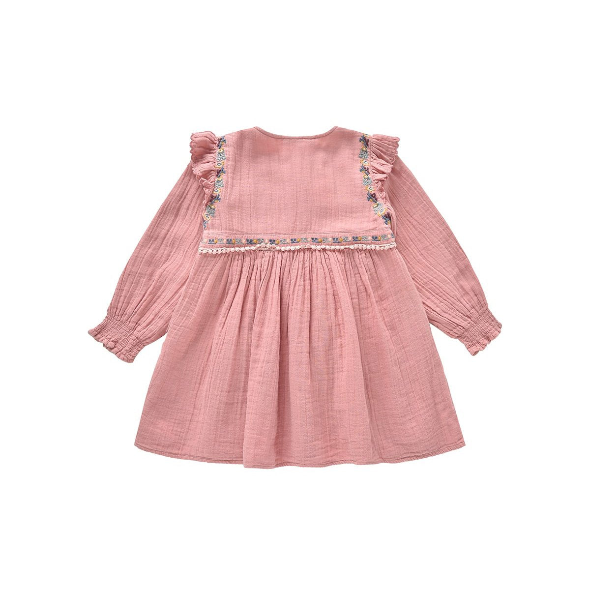 女童粉色刺绣棉连衣裙