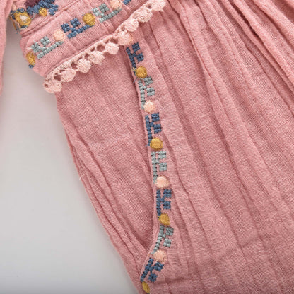 女童粉色刺绣棉连衣裙
