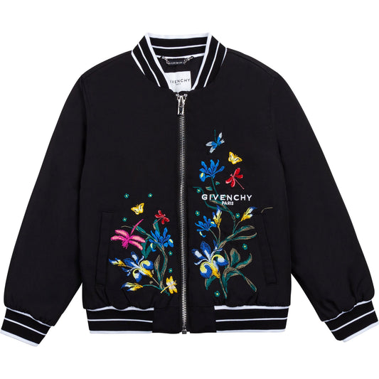 女童黑色花朵印花夹克